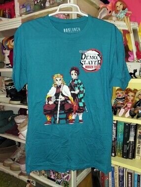 Demon Slayer Rengoku & Tanjiro On Blue Short Sleeve Top